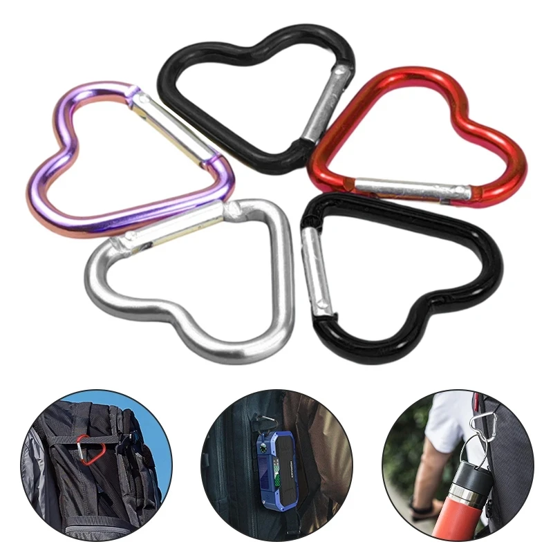 5pcs Camping Buckle Hook Clip Heart Keychain Star Shaped Clip Outdoor Hiking Climbing Backpack Clip Aluminum Alloy Keyring Hook