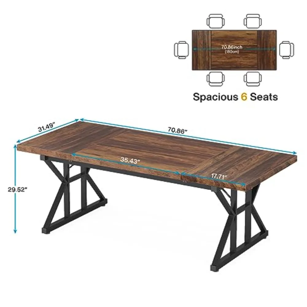 6FT Conference Table, 70.86 L x 31.49 W x 29.52 H Inches Rectangle Meeting Room Table, Rustic Wood Seminar Table