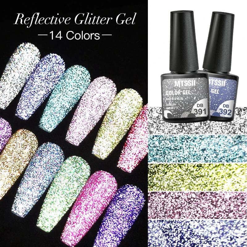 Mtssii-esmalte de uñas de Gel UV, barniz semipermanente con purpurina reflectante, lentejuelas plateadas, decoración artística de uñas, 6ml