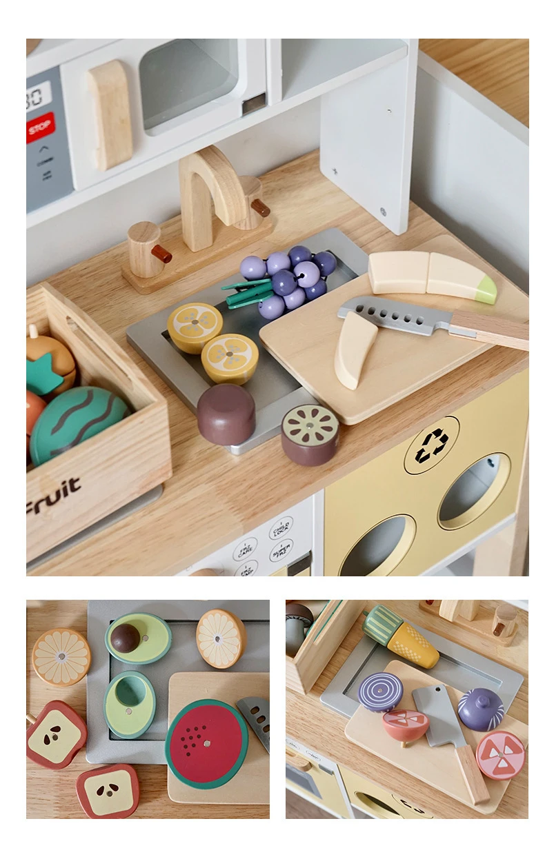 Taglio in legno Frutta Verdura Cibo Giochi di finzione Giocattoli Simulazione Cucina Gioco di ruolo Giocattoli per l'educazione precoce Montessori per bambini