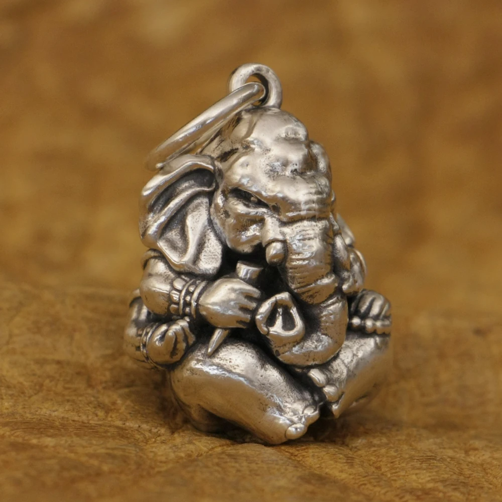 925 Sterling Silver Charms Four Armed Elephant God Pendant TA370 BZ