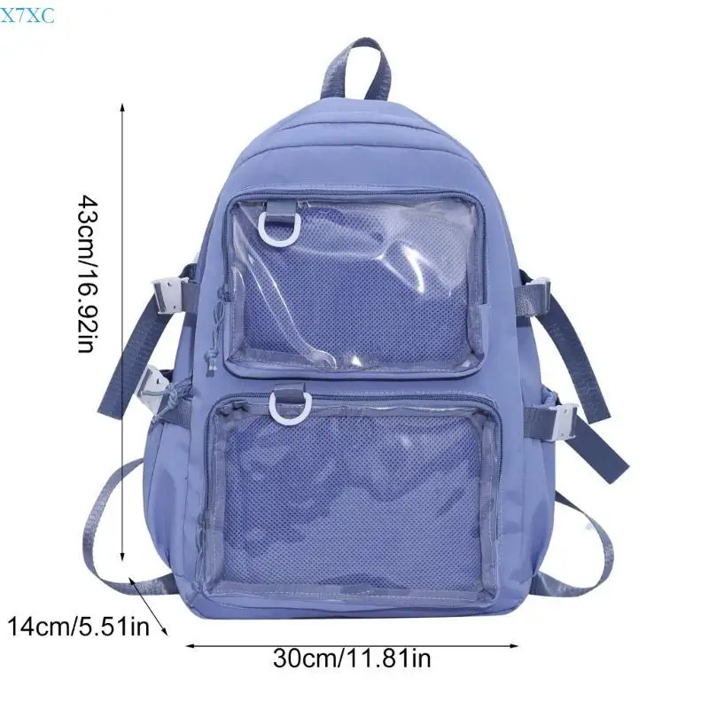 X7XC Large Capacity Backpack Anime Pin Display Transparent Shoulder School Bag Itabag