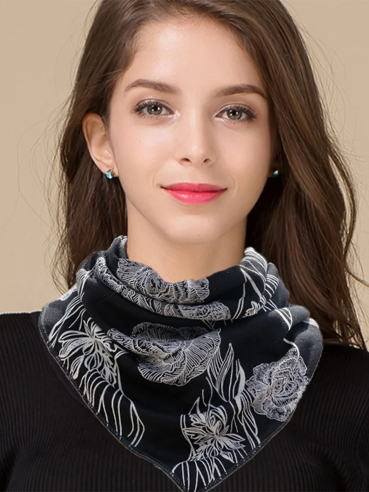 Women Floral Print Triangle Scarf Button Bib Protect Cervical Spine Headkerchief UV Sunshade Neck Guard Fashion Fake Collar
