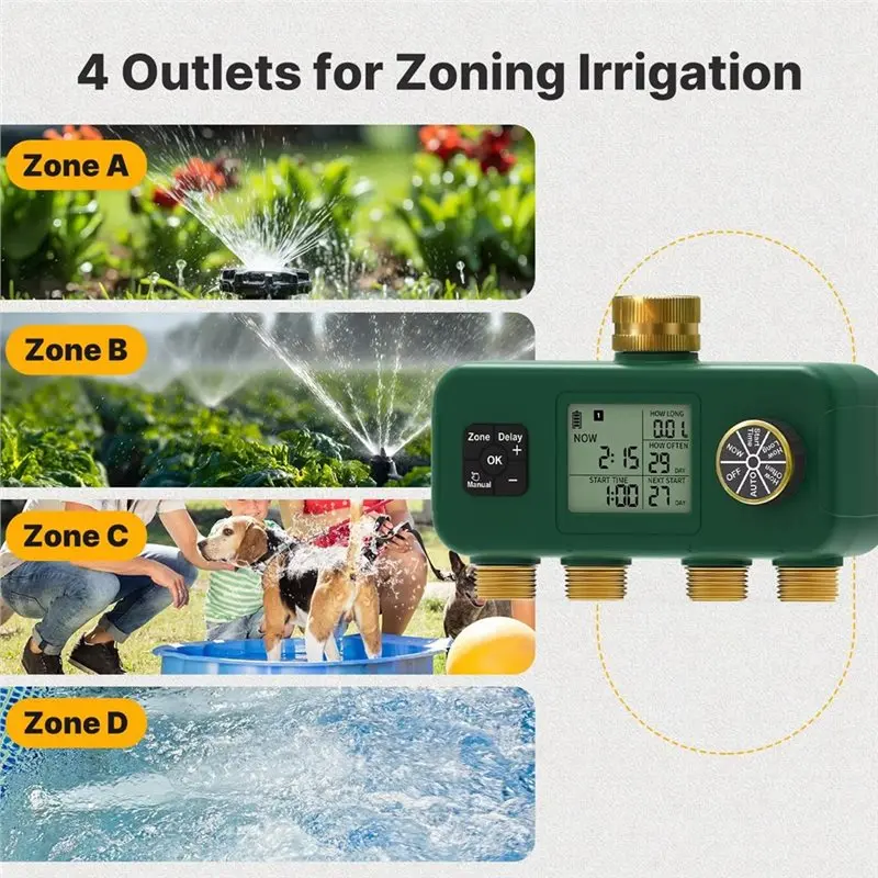 A27F-Brass Inlet Outlet 4 Way Automatic Water Timer Rotary 3/4