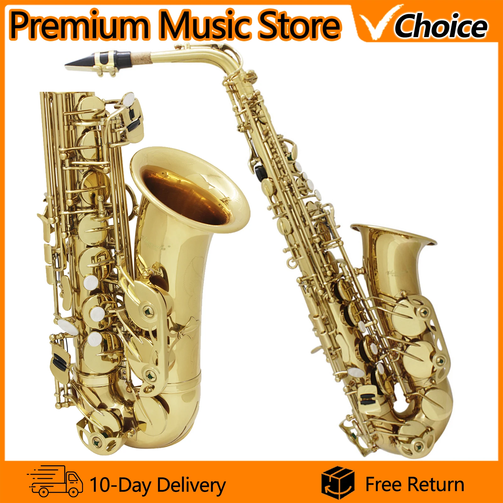 

Golden Alto Saxophone Eb E Flat Professional Woodwind Instrument Brass Sax With Box & Mouthpiece Musical Instrument Accessories