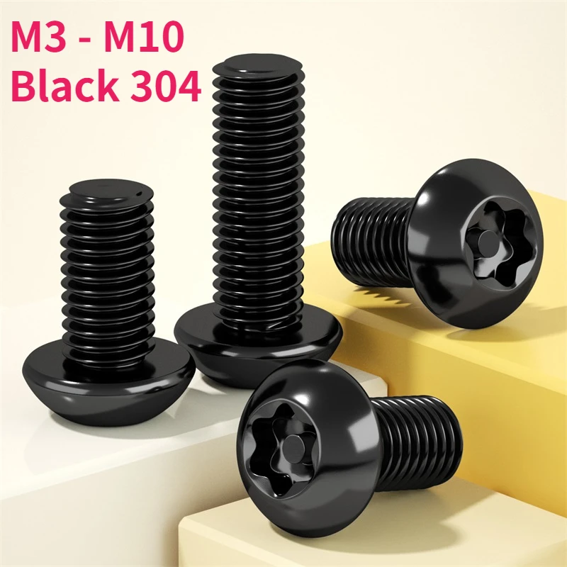 M3 M4 M5 M6 M8 M10 Black 304 Stainless Steel ISO7380 Six Lobe Torx Button Round Head with Pin Anti-theft Security Bolt Screw