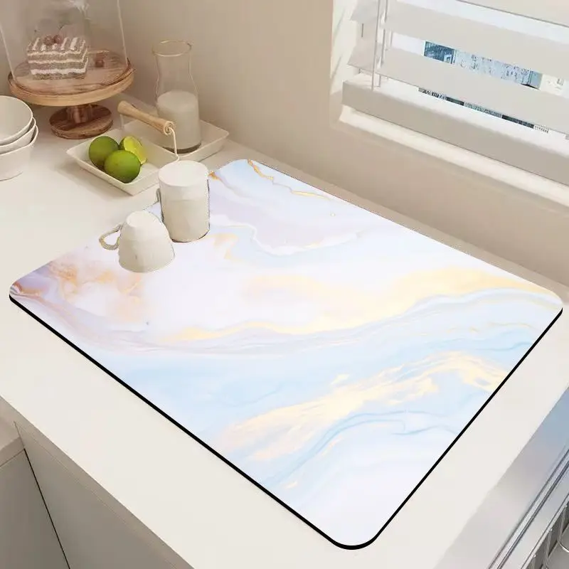 VIKAMA Light Blue Gradient Marble Bar Mat Absorbent Quick Dry Oilproof Non Slip Pad Kitchen Coffee Counter Rug