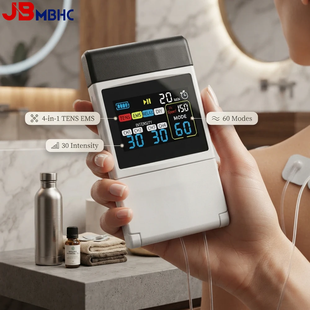 4-in-1 Tens Unit Muscle Stimulator, 4 Channels & 60 Modes & 30 Intensity EMS Machine for Back, Neck, Shoulder, Legs & Sciatica