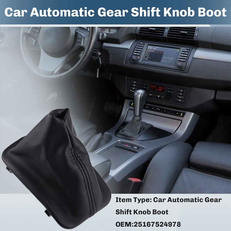 New Car Automatic Gear Shift Knob Boot PU Leather Dust Cover 25167524978 for X5 E53 2000-2006