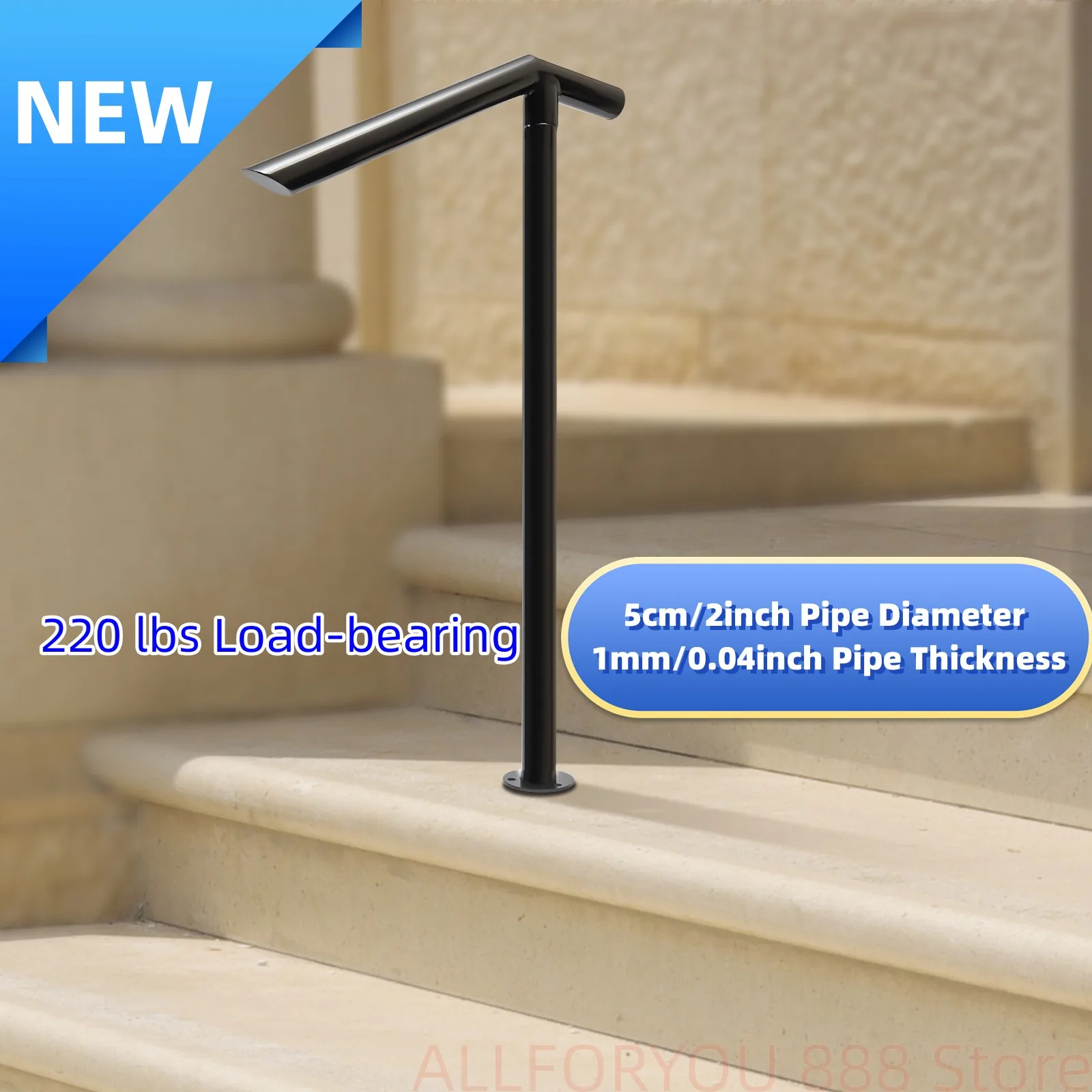 

96/102cm Handrail Single Post Stair Railing 220lbs Load-bearing Ladder Type For Stairs 1-2/2-3step