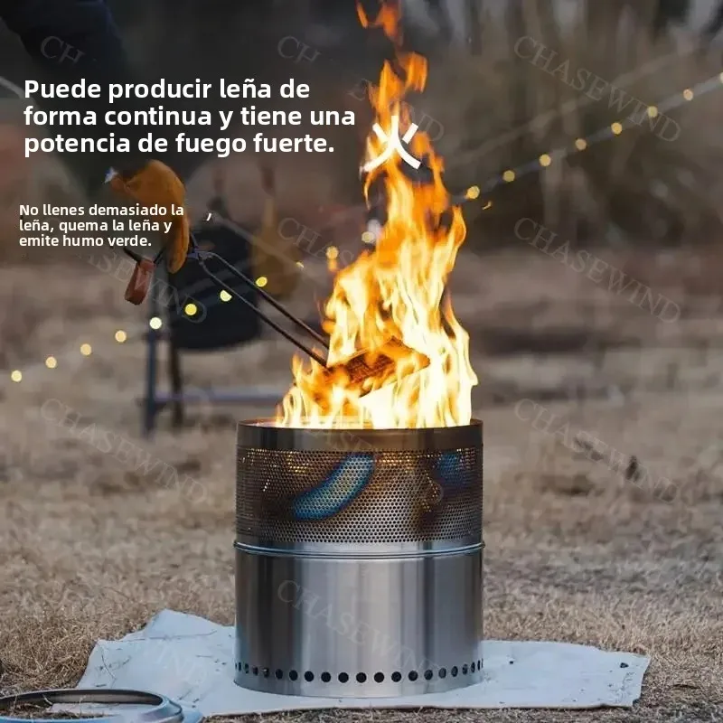 Estufa de leña portátil, plegable, de acero inoxidable, para uso en exteriores, resistente a altas temperaturas, indeformable, ideal para acampar, hacer picnics y cocinar a la parrilla.