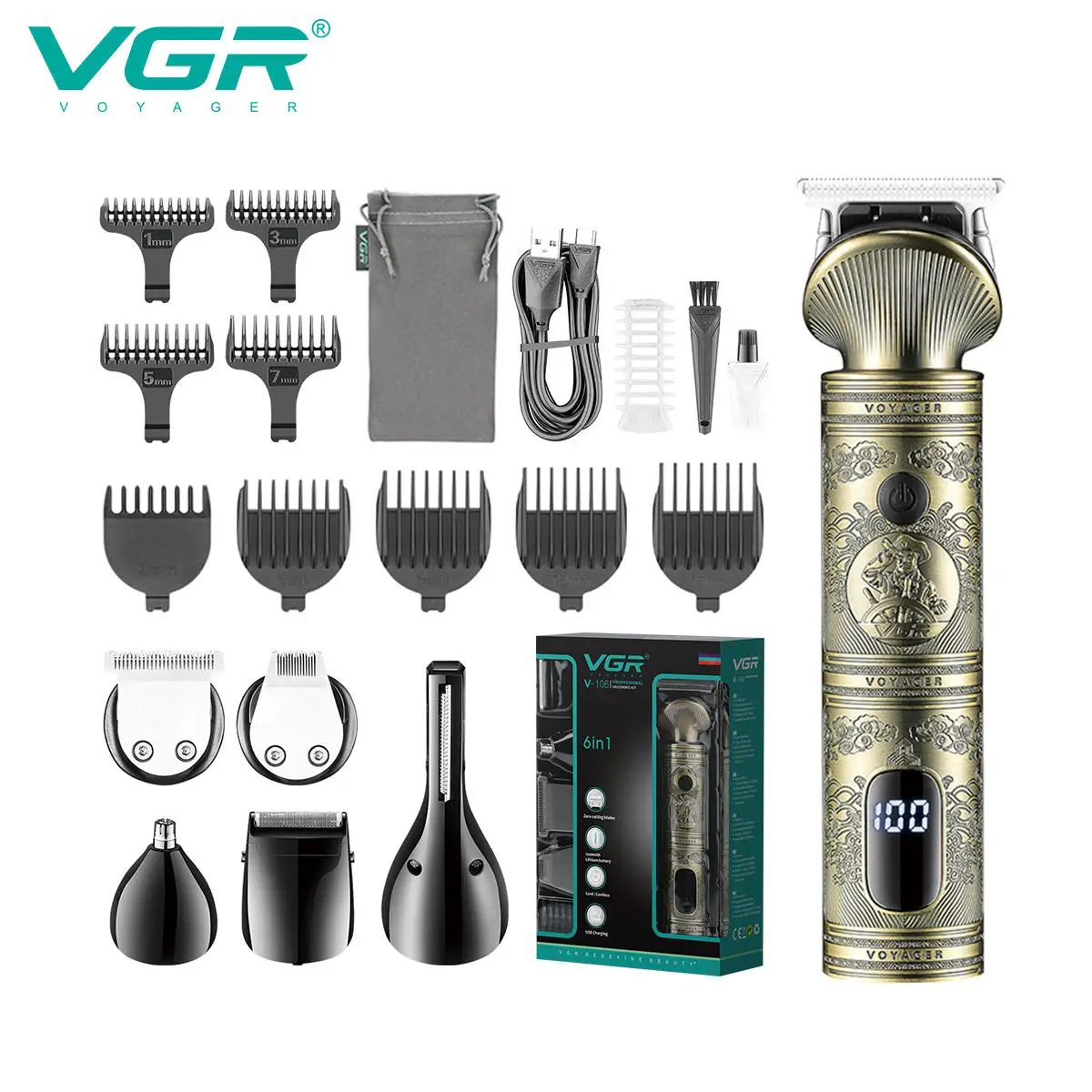 

VGR 106 Hair Clipper Electric Hair Trimmer Professional Barber Cordless Hair Cutting Machine Multifunctional Clipper for Men