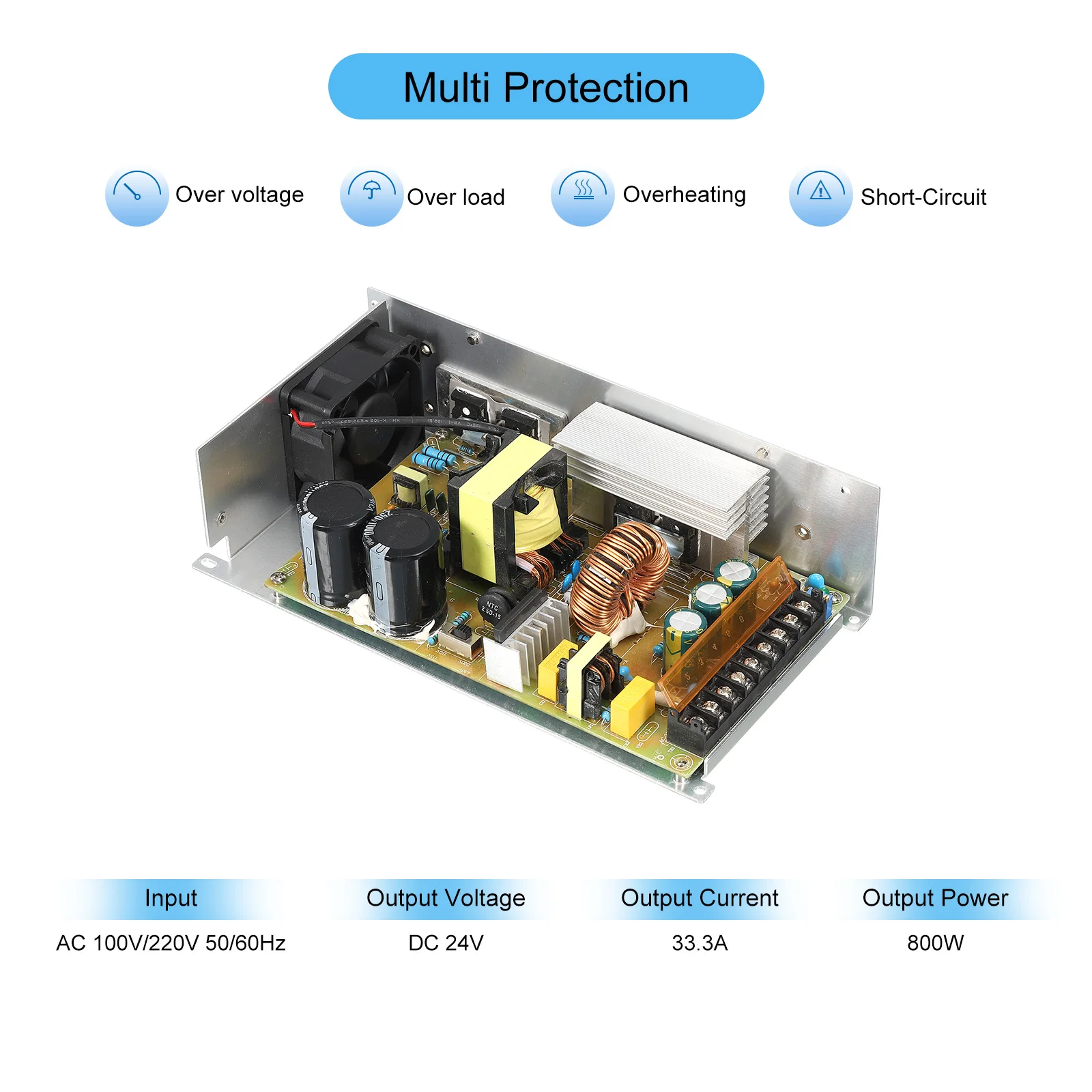 Switching Power Supply 24V 33.3A 800W LED Driver Regulated Transformer Adapter Converter AC110V/220V to DC24V Low Voltage Output