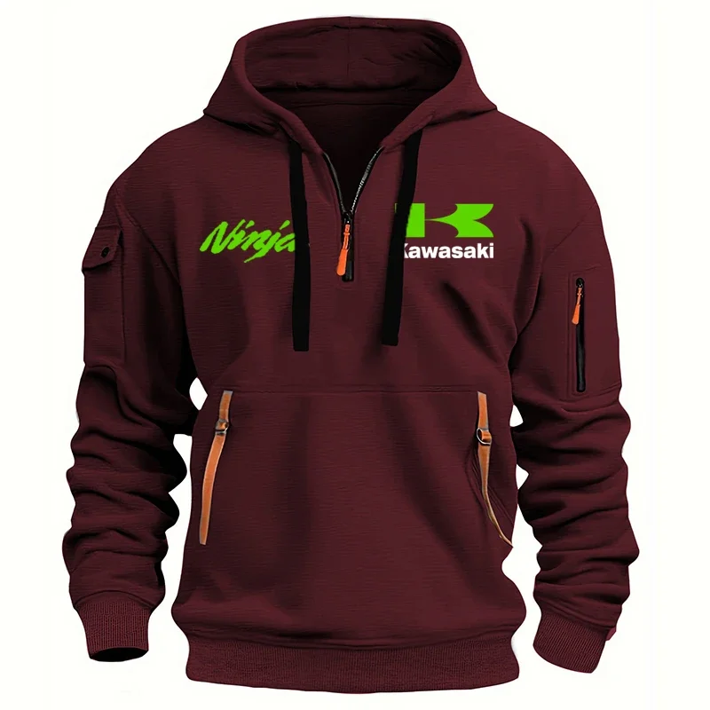 가와사키 닌자 로고 오토바이 레이싱 팀 남자 하프 지퍼 까마귀 봄 가을 남성 운동복 스포츠 남성 풀오버 의류