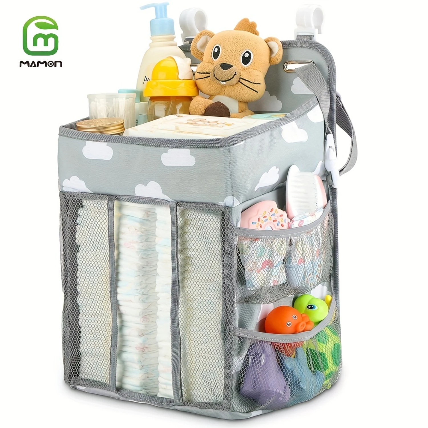 Gray Changing Table Caddy - Spacious Pockets Diaper Caddy Organizer - Versatile Nursery Solution for Baby Accessories - Ideal Gi