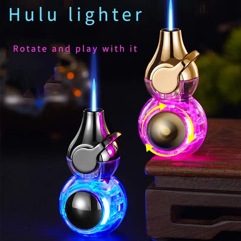 Gourd Straight Flush Windproof Lighter Inflatable LED Shine Rocker Rotating Play Lighter Smoking Accessories Wholesale