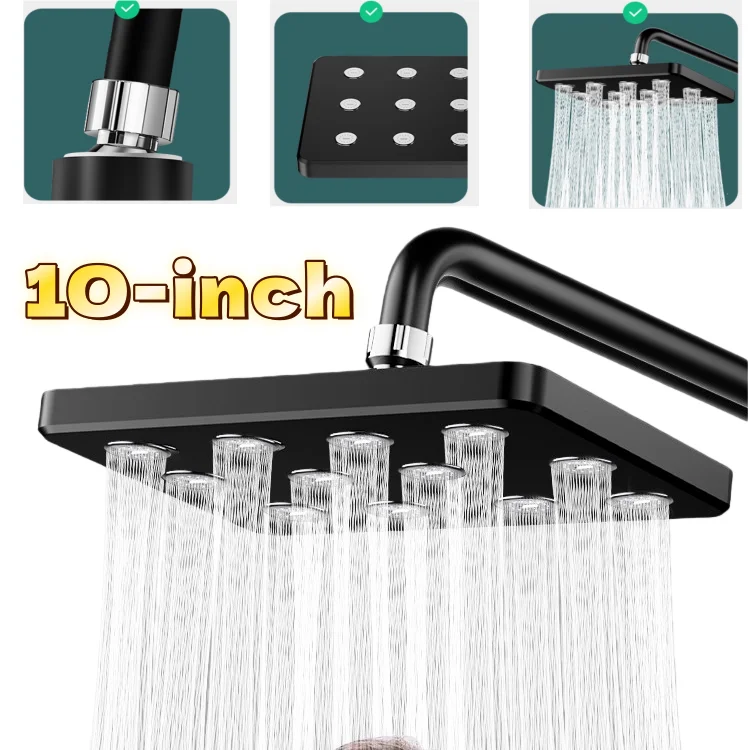 High Pressure Rain Shower Head Supercharged Rainfall Showerhead with 360°Adjustable Swivel 10Inch Large Flow Water Saving Bath