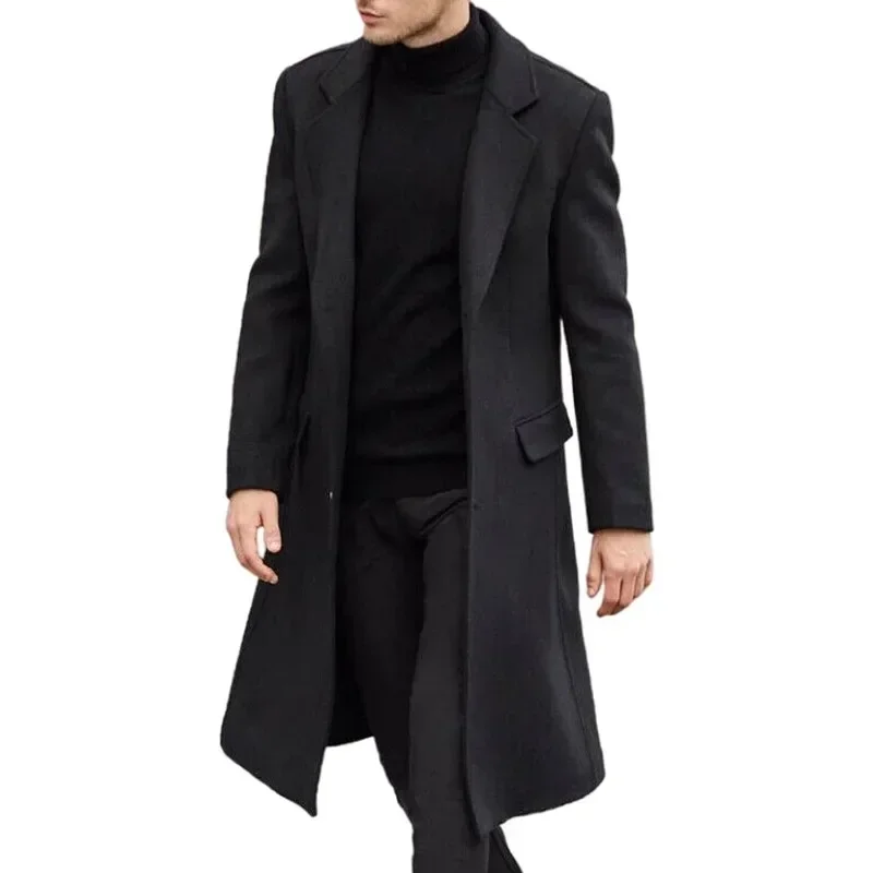 

Men Casual Trench Coat Slim Fit Notched Collar Long Jacket Overcoat Single Breasted Coat wih Pockets