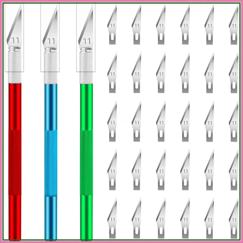 

Precision Craft Knife Set, 3 Hobby Knives with 30 #11 Blades for Arts, Modeling, Scrapbooking