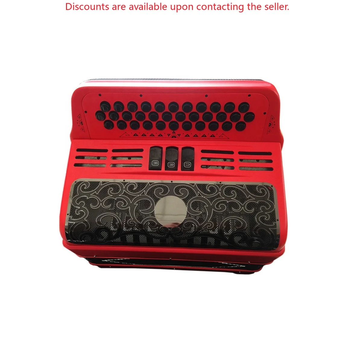 Professional JB3412C Accordion Instrument 34 Buttons 12 Bass 3 Registers Red Body with Black Grill Buttons Diatonic Conformation