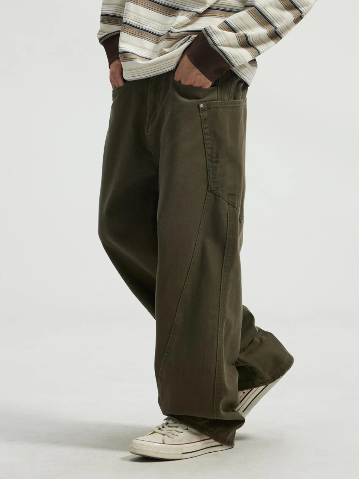 American Retro Men's Workwear Jeans High Street Trend Straight Casual Pants Merald Design Comfortable Loose Fit Long Trousers