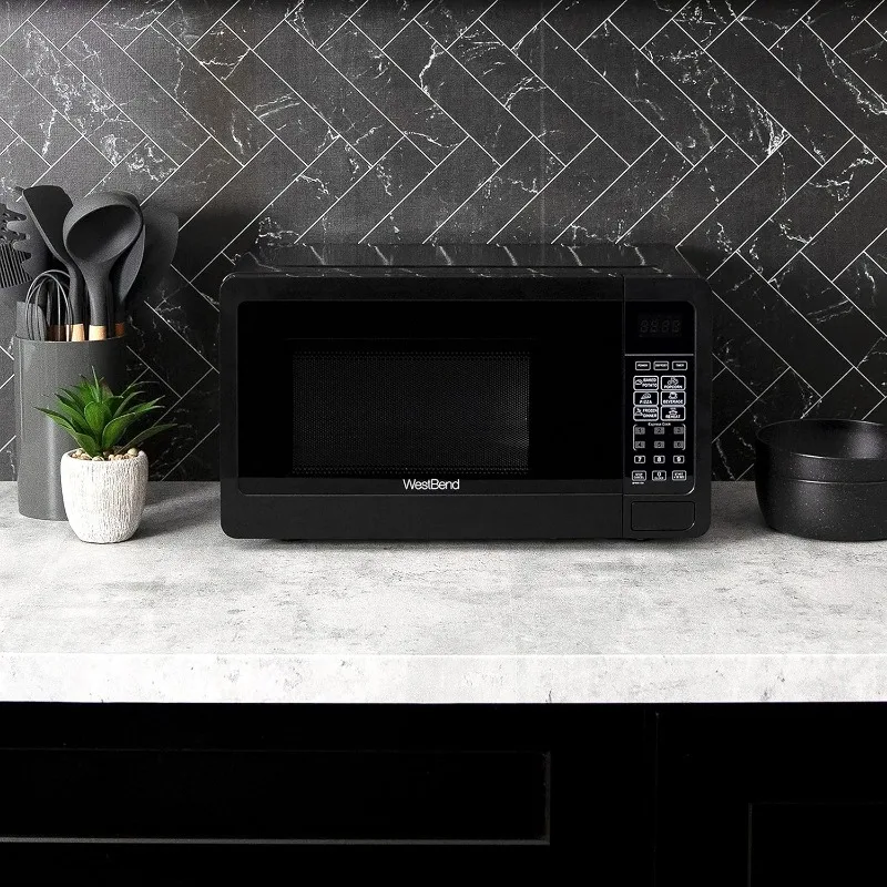 Microwave oven 700W compact with 6 pre-cooking settings, fast defrost, electronic control panel and glass turntable