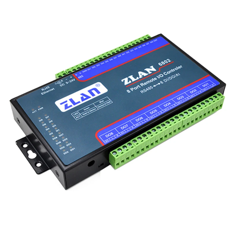 Módulo Ethernet Modbus E/S, Coletor de dados RTU, Controlador de E/S remoto de 8 canais, DI AI DO, RS485, ZLAN6802