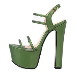16cm Extreme High Heels Sandals Women's Summer Shoes Fashion Green Beige Platform Gladiator Flip Flops Stripper Party Shoe Lady