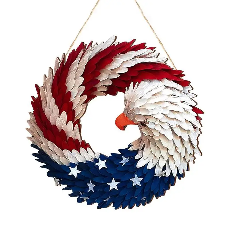 American Flag Bald Eagle Wreath Garland Decoration 3D Patriotic Americana American Flag Design Exquisite Door Sign For Home