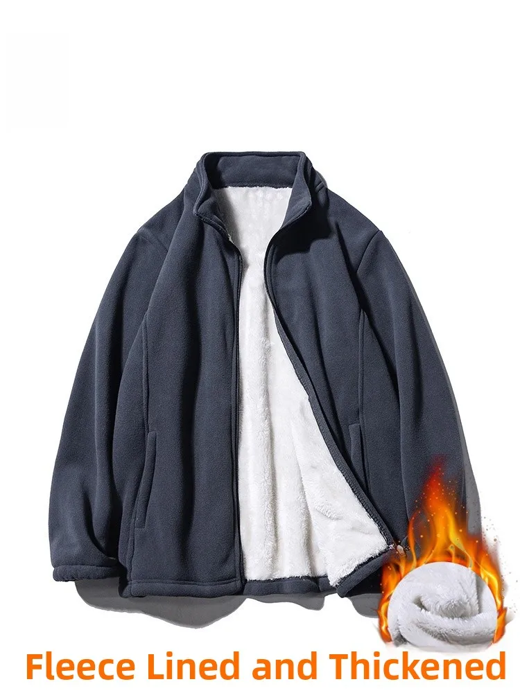 

Thiened Fce Jaet Men's Stand Collar Cotton Coat Lamb Fur Vest Winter Warm Cardigan Zipper Closure Casual Youth Sle