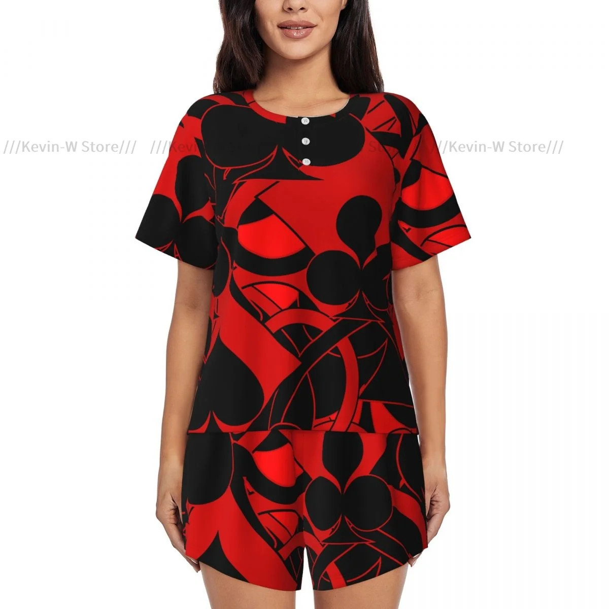 Women Pajamas Set Abstract Card Suits, Texture, Design Homewear Two-Piece Short-Sleeved Short