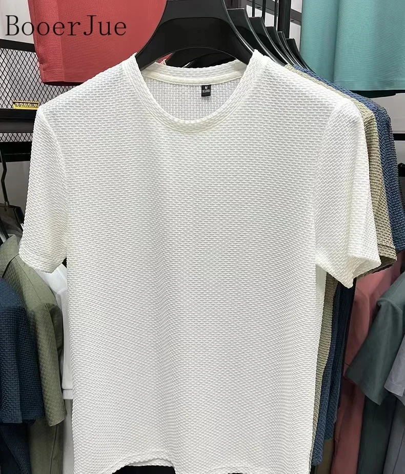 Markenkleidung 6XL Sommer Eisseide Hochwertige Einfarbige Kurzarm-T-Shirts für Herren Atmungsaktives Modisches T-Shirt für Männer – Detail 3