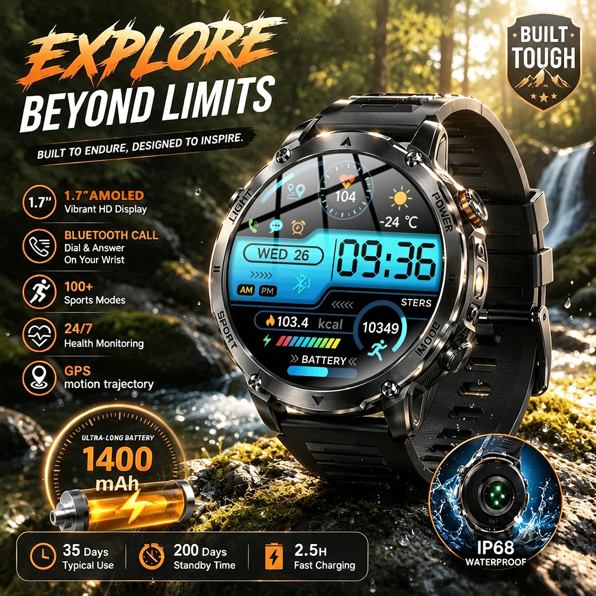 2026 New Outdoor Smart Watch AMOLED 1400mAh Waterproof Call Sports Men Fitness Bracelet Sapphire Durable Robust Smart Watches