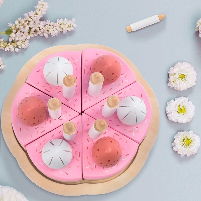 Wooden Simulation Strawberry Birthday Cake Afternoon Tea Pastry Cheqile Play Home Toys Men'S And Women'S Kitchen Toys