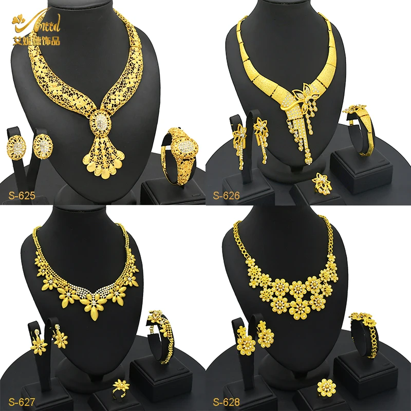 

ANIID African New Luxury Wedding Alloy Necklace Jewelry Sets For Lady Dubai Gold Color Choker Nigerian Jewellery Gifts 24K