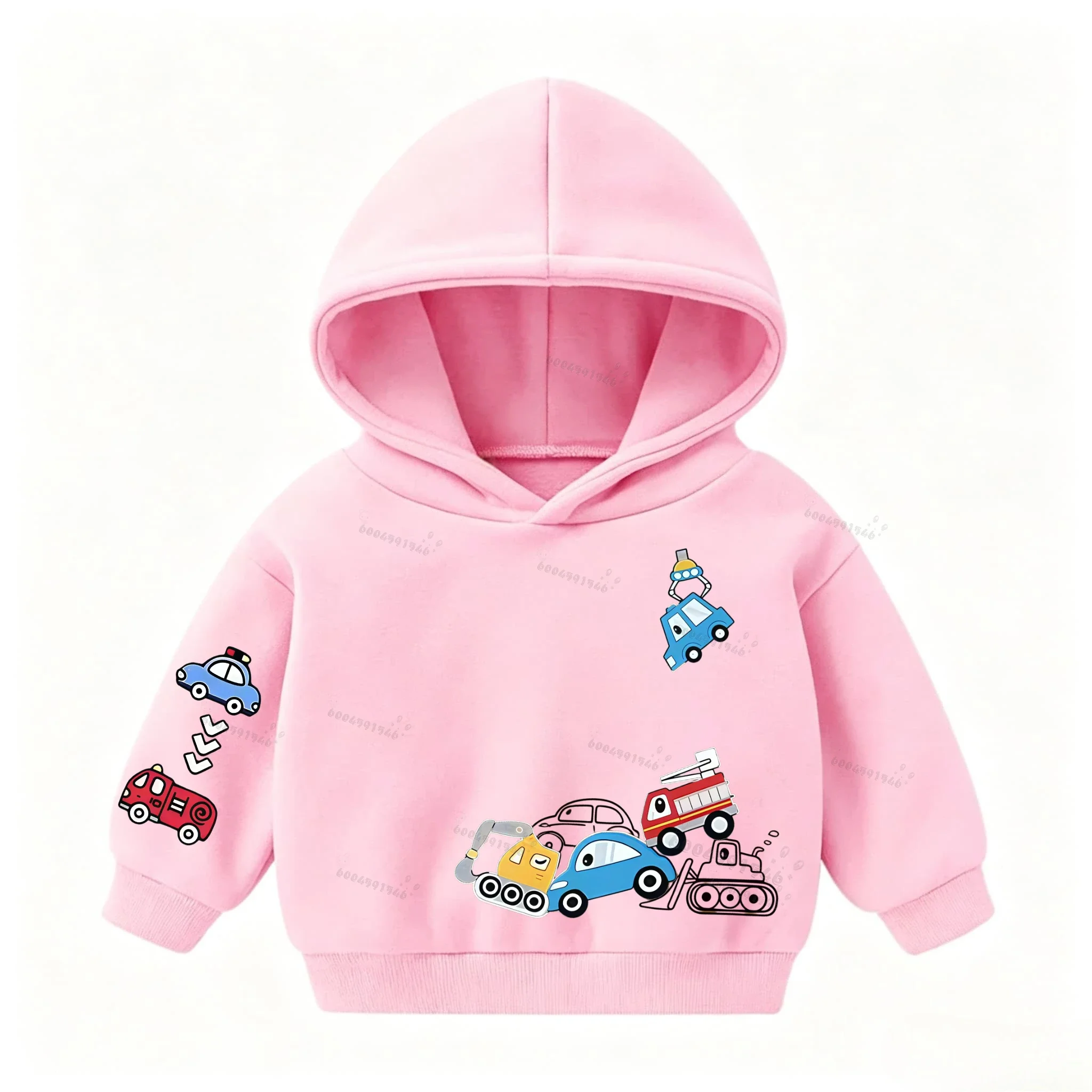 Casual long-sleeved hooded sweatshirt for autumn and winter, featuring a cartoon car print;a cute sweatshirt for boys and girls.