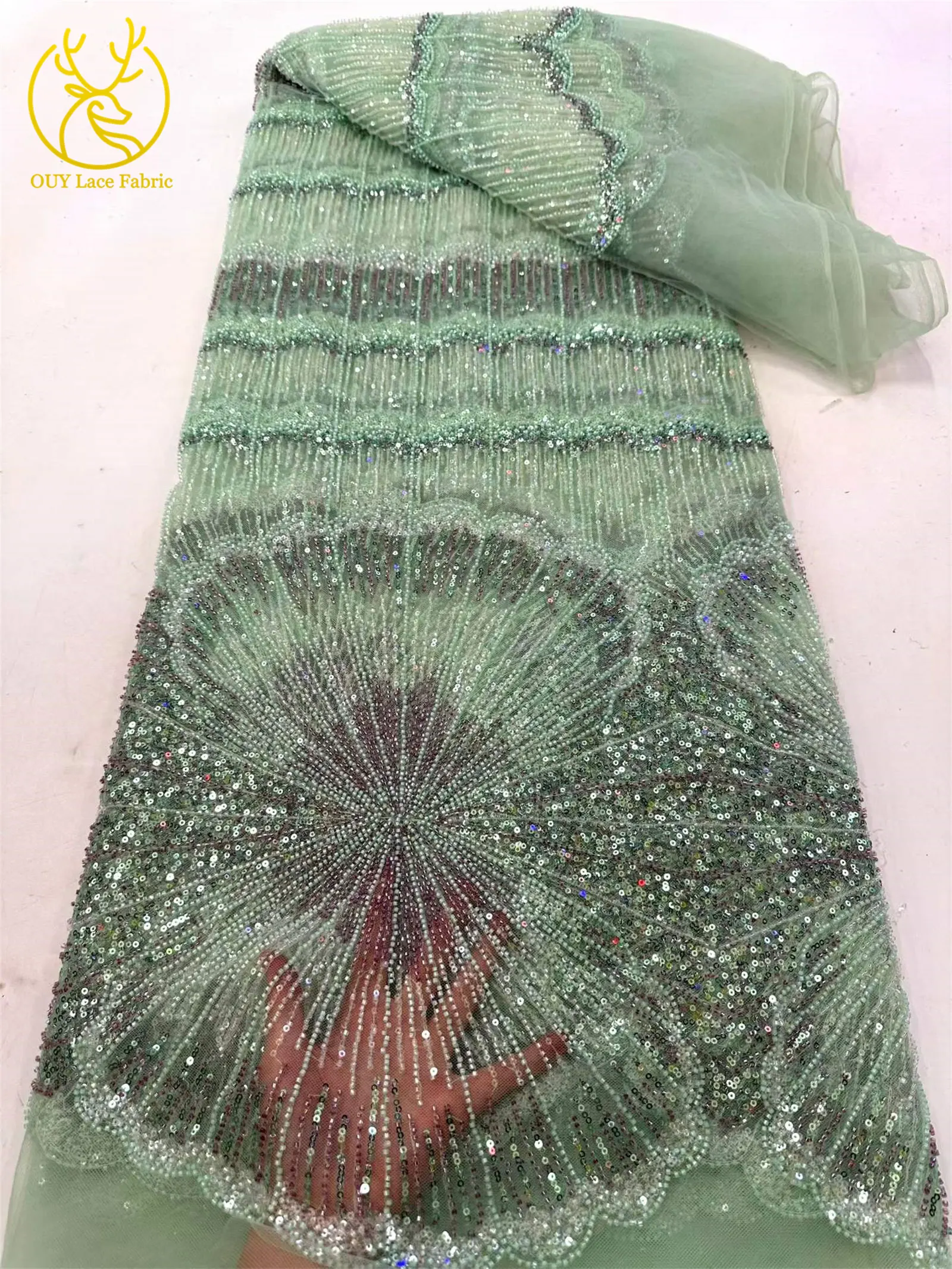 Luxuriöser Gold-Lila Afrikanischer Perlen-Pailletten-Spitzenstoff 5 Yards Exquisiter Französischer Nigerianischer Tüll-Spitzenstoff für Abendkleider und Hochzeitskleider – Detail 19