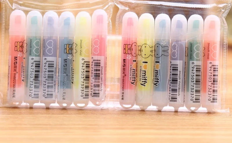Cute Miffy Bunny Highlighter Pens Cartoon Rabbit Pastel Color Marker Kawaii Student School Stationery Note Marking Supplies