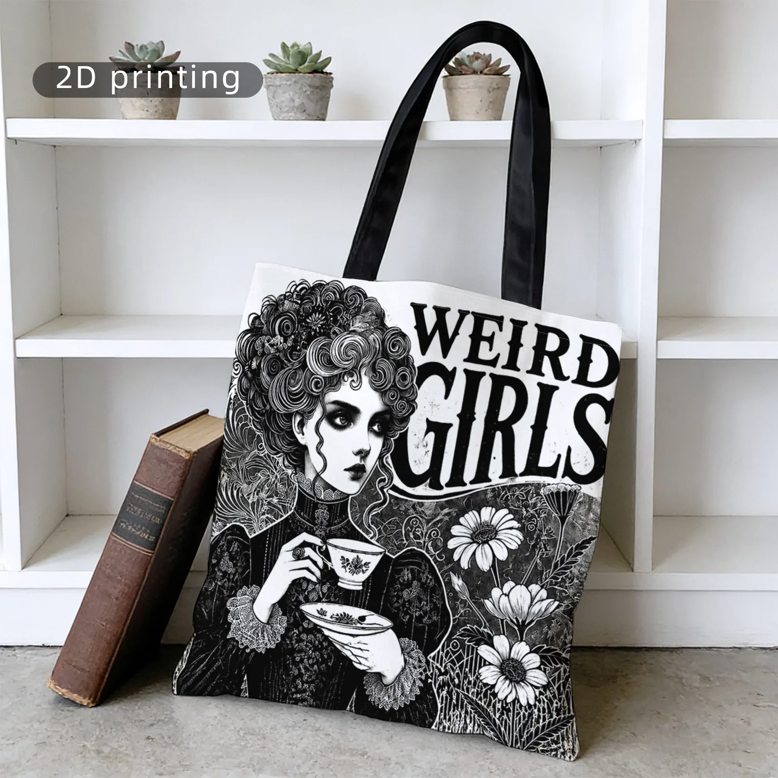 1pc Pattern Printing Handbag, Large Capacity Shoulder Bag, Shopping Bag,Retro Gothic + 