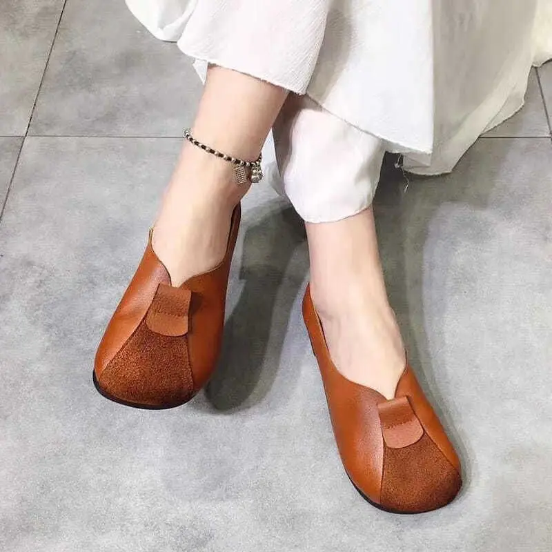 

Бабушкины туфли с широким круглым носком, осенние туфли Мэри Джейн с заплатками, женские туфли на плоской подошве в стиле ретро, коричневые кожаные лоферы в стиле ретро для мамы