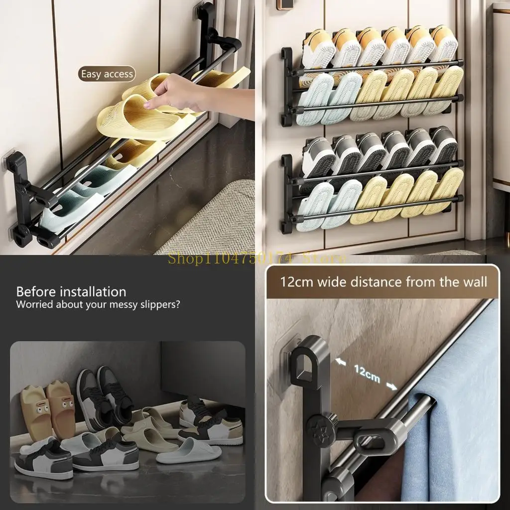 

Настенная складная полка для обуви, 2-х ярусная, компактная конструкция для ванной комнаты и прихожей, без сверления, лидер продаж