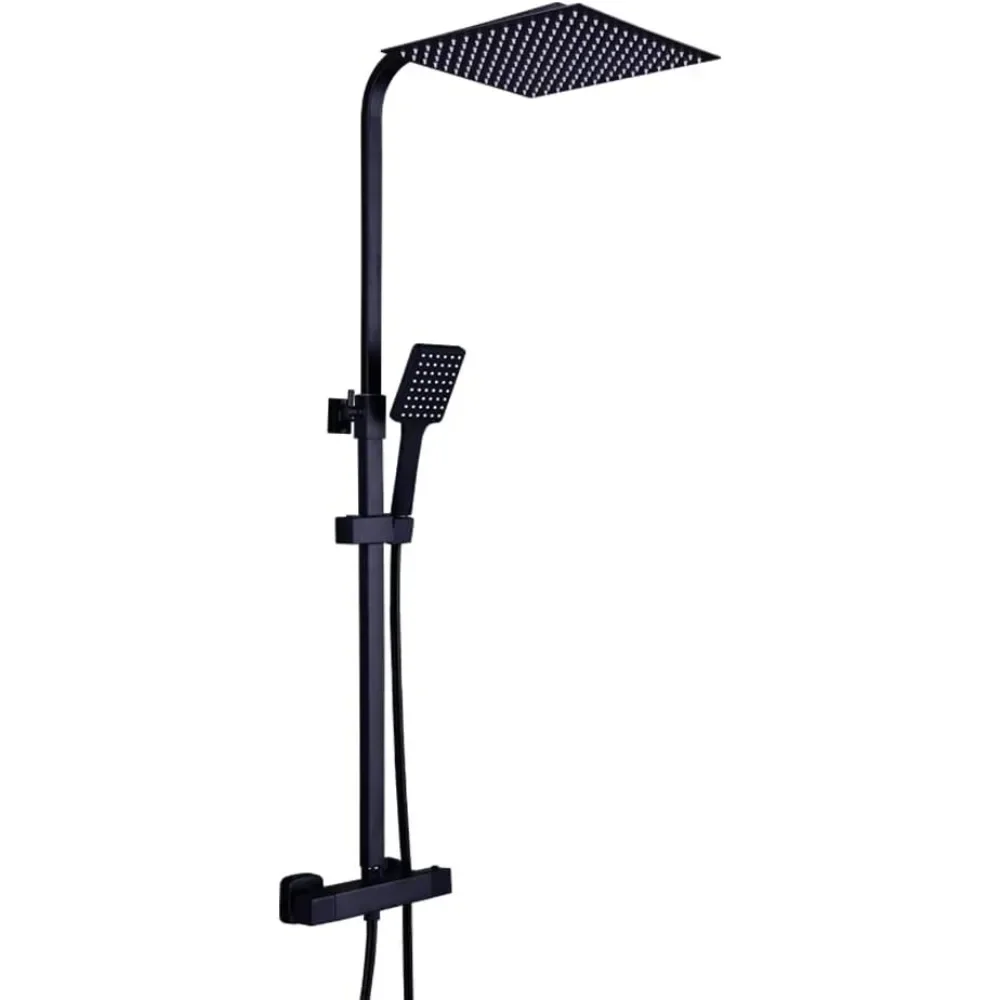 Douchefitting Zwart In hoogte verstelbaar 80-120 cm Doucheset Thermostaat Douchefitting Regendouchekop met handdouche 30 cm - afbeelding 2
