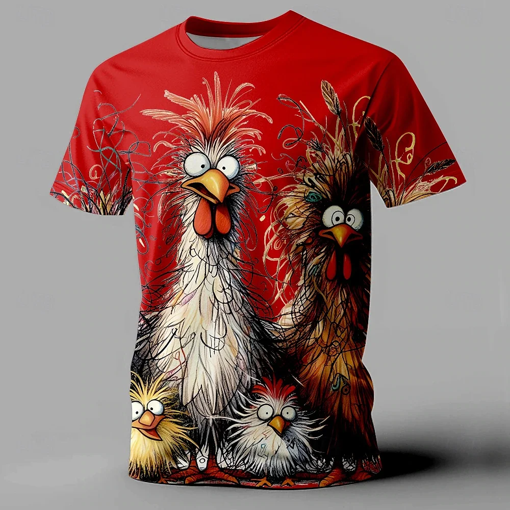 Camiseta divertida con estampado de pollo para hombre, Jersey informal de manga corta con cuello redondo, ropa de gran tamaño, moda urbana, Verano