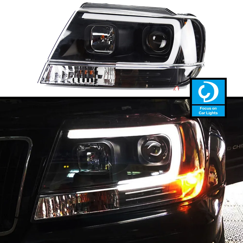 Car Front Headlight  for JEEP Grand Cherokee 1999-2000 LED Head Lamp Styling Dynamic Turn Signal Lens Automotive Accessories 2pc