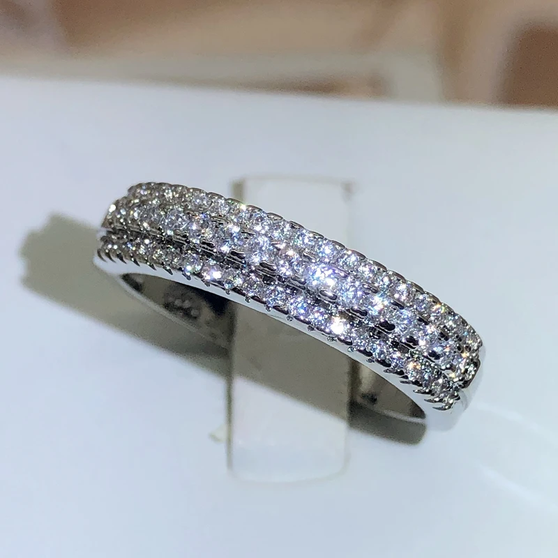 New Romantic Ring Valentine's Day Gift Fashion Personalized Zirconia Three Row Diamond Ring Female Wedding Proposal 925 Jewelry