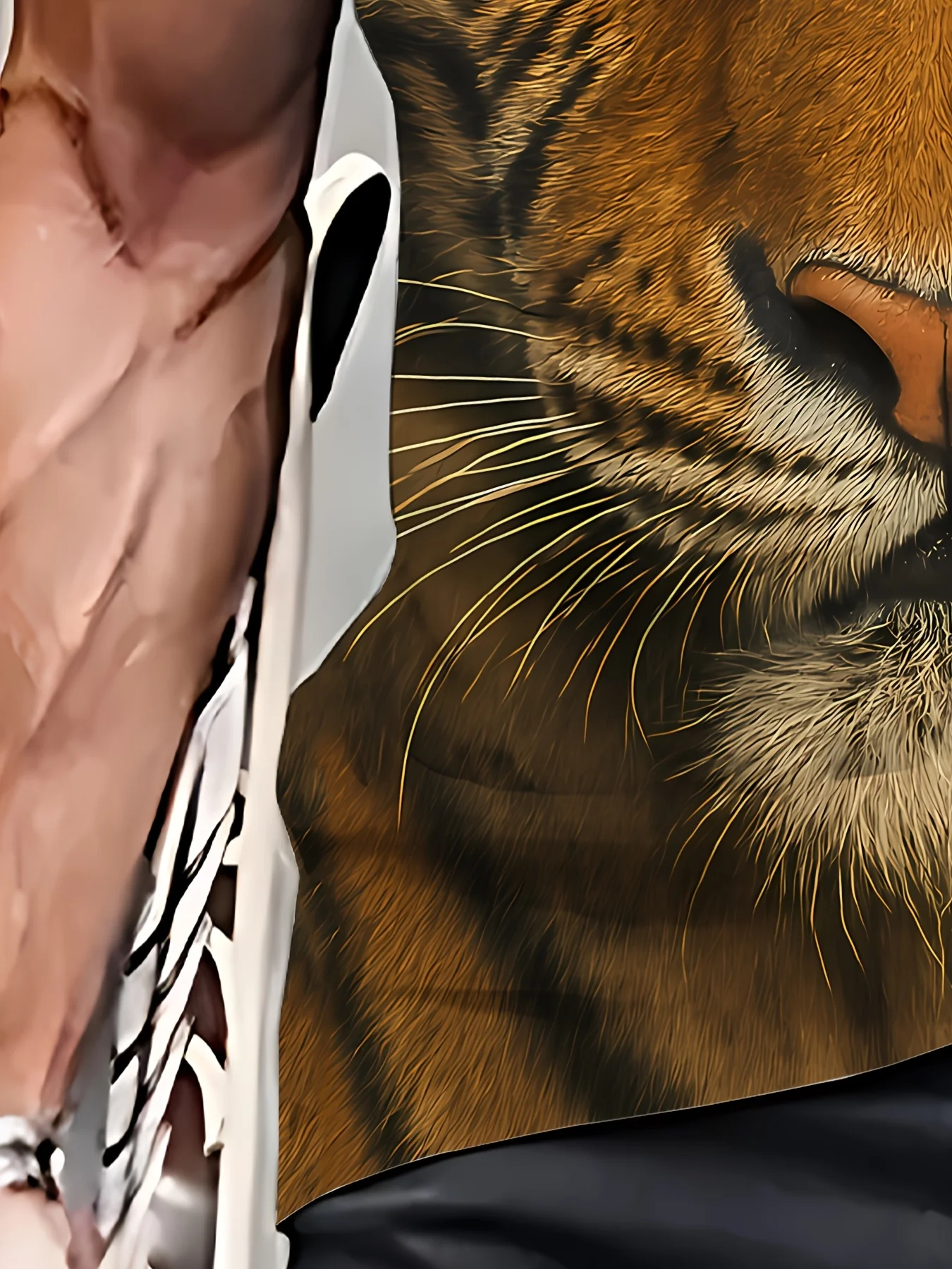 Herren 3D Realistisches Tiger-Gesicht Volldruck T-Shirt Braun Wildes Tier Rundhals Kurzarm-Shirt – Detail 6