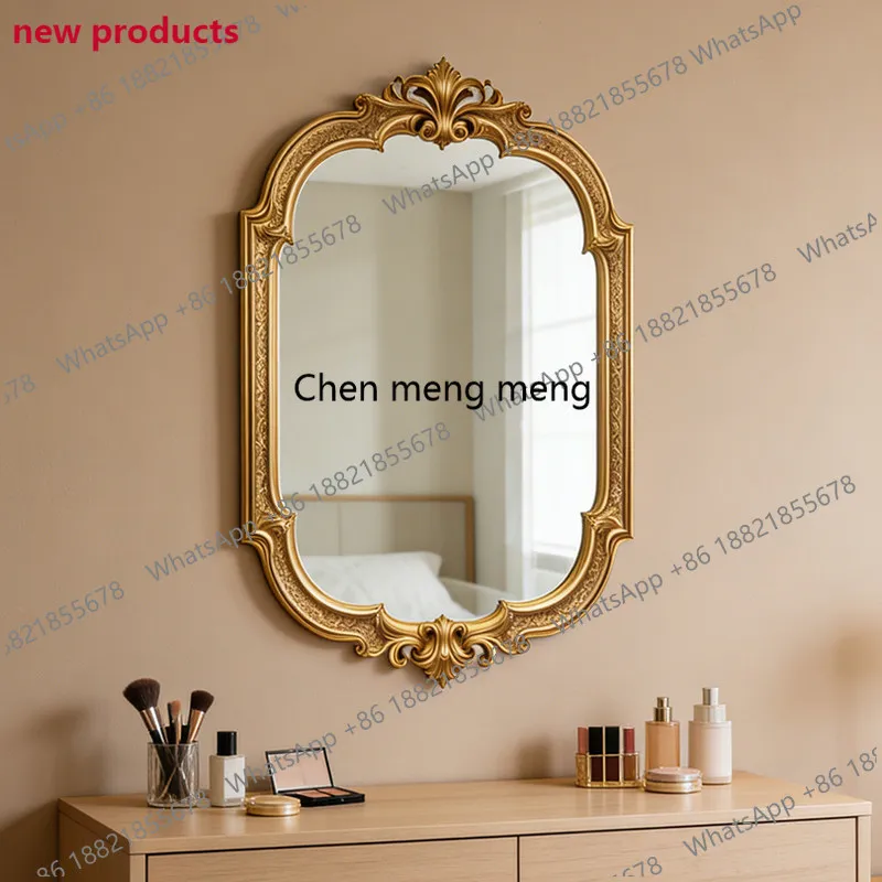 A139European light luxury round makeup mirror retro carved decorative mirror wall wall fireplace mirror