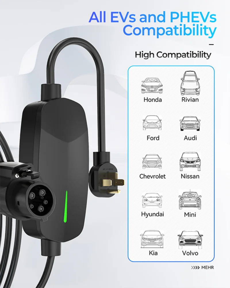 Sukflow 32A Portable EV Charger Level 2 SAE J1772 Type1 Standard Plug-in Fast Charging Station pile Home Operation 7kw general