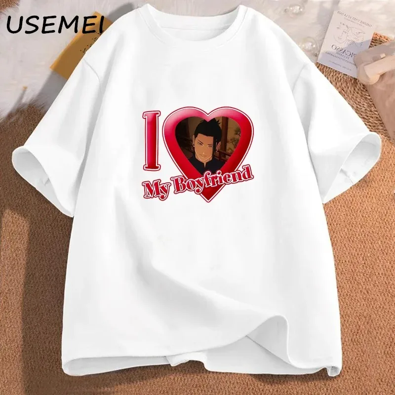 Geto Suguru I Love My Boyfriend T-shirts for Women Valentine's Day Tee Gojo Satoru Anime Manga Tshirt Cotton 90s Mens Clothes