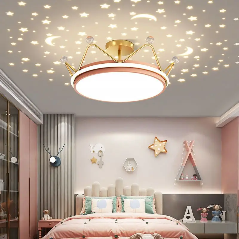 Imagem -03 - Princesa Coroa Lustre Starry Night Light Regulável Star Moon Pingente Crianças Menino Quarto Estudo Lâmpada do Teto Girl Room Decor